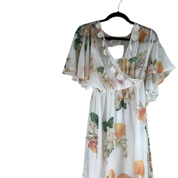 Farm Rio‎ X Anthropologie Eloisa White Floral Sheer Dress Size Small - Picture 8 of 9